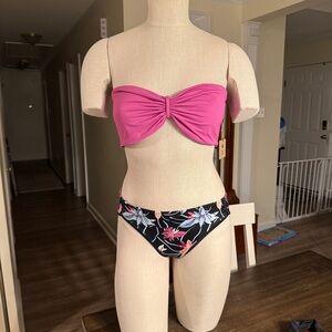 Roxy Floral Bikini Bottom & Toast Swim Bandeau Top Set XL/L NWT
